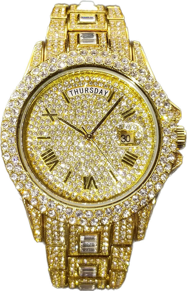 IL -Watch Timepiece with Full Diamonds in Luxury Gold. Waterproof