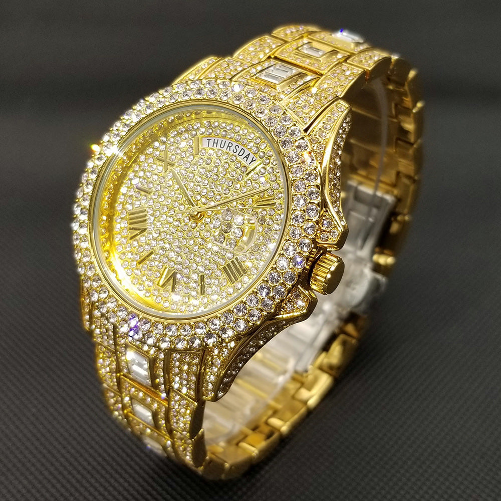 IL -Watch Timepiece with Full Diamonds in Luxury Gold. Waterproof