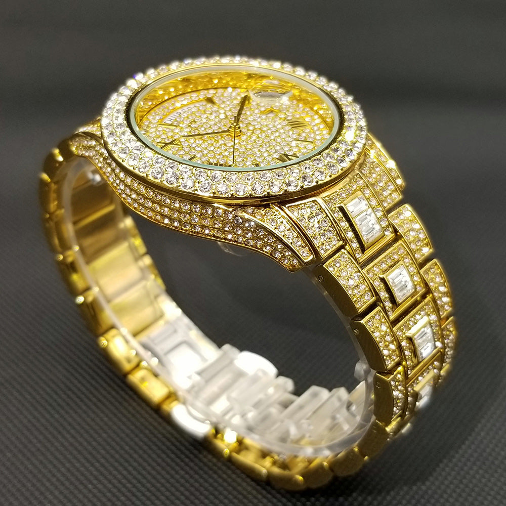 IL -Watch Timepiece with Full Diamonds in Luxury Gold. Waterproof