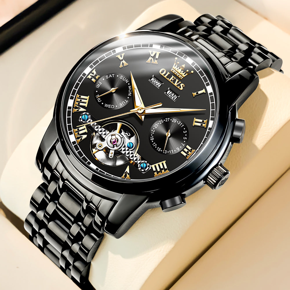 OLVES Automatic Mechanical Business Watch with Calendar. Stainless Steel. and Waterproof Design