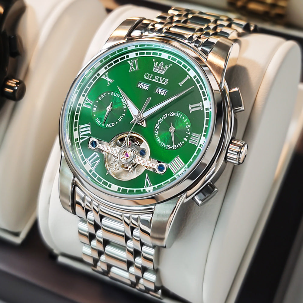 OLVES Automatic Mechanical Business Watch with Calendar. Stainless Steel. and Waterproof Design