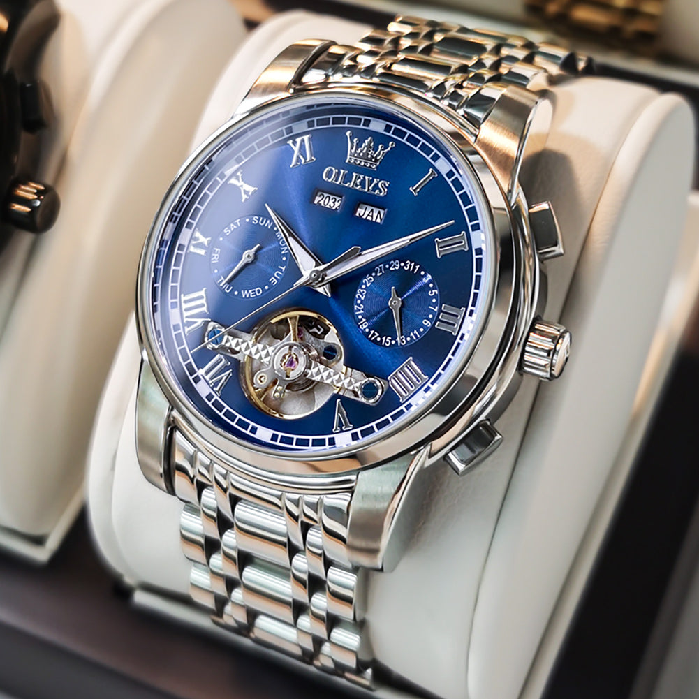 OLVES Automatic Mechanical Business Watch with Calendar. Stainless Steel. and Waterproof Design