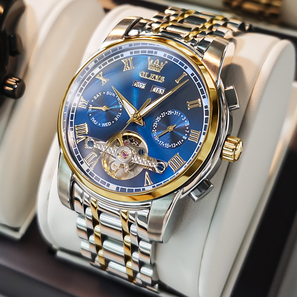 OLVES Automatic Mechanical Business Watch with Calendar. Stainless Steel. and Waterproof Design