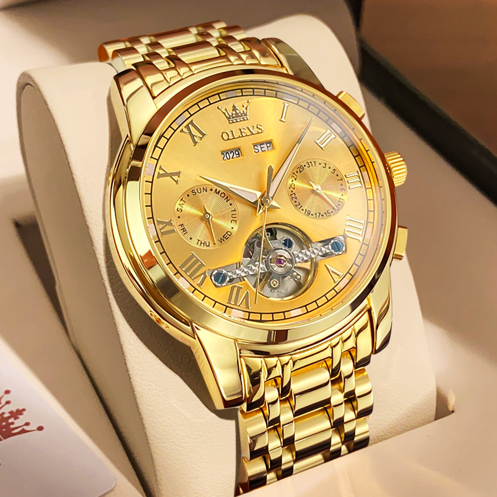 OLVES Automatic Mechanical Business Watch with Calendar. Stainless Steel. and Waterproof Design